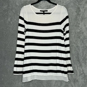 White House Black Market Small Shirt Top Black Striped Long Sleeve Scoop Neck